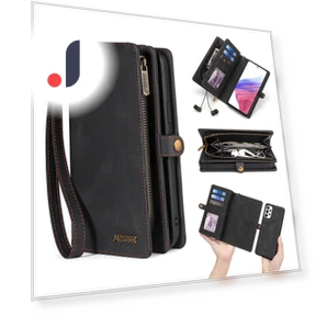 Detachable Magnetic Cover Zipper Wallet PU Leather Phone Case — Flip Cases, Smartwatch 2025