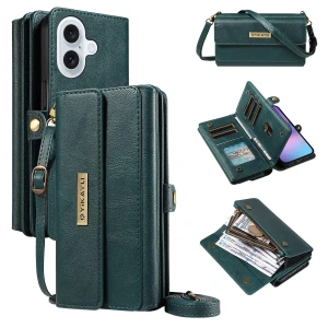 Zipper Wallet Leather Phone Cover with Shoulder Strap, YIKATU