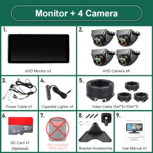 10.36-inch IPS Touch Screen WiFi Wireless Apple Carplay Android Auto 4CH Recording DVR Monitor with Mini AHD1080P Camera — Dash Cam, JOHO - CarGear