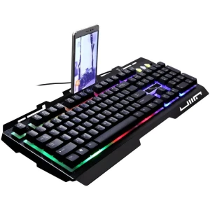Robotic Metal Wired Keyboard with LED Backlight and Phone Stand — Bluetooth Keyboard, lanle