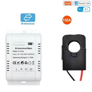 Smart Bi Directional WiFi Energy Meter with 150A Clamp Current Sensor — Energy Monitor, White Dream