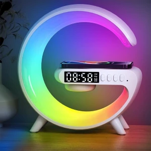 3-in-1 Wireless Charging Dock with Bluetooth Speaker, Alarm Clock, and LED Moon Light, GC SupMarket