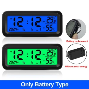 Solar Power Car Clock with LCD Digital Thermometer, RuJia Home Decor
