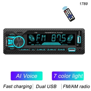 1 Din Car Stereo with MP3, FM, Dual BT, AM, USB, RDS, AUX, TF, AI Voice Support, Fast Charging, Remote Control, 7 Color..., Auto Launcher