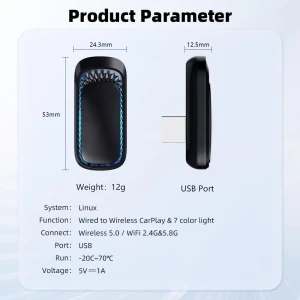 2IN1 Wired to Wireless Apple CarPlay Adapter, Auto Launcher