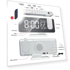 Digital Smart Alarm Clock with LED Projection — Alarms & Clocks, SZ-Damai