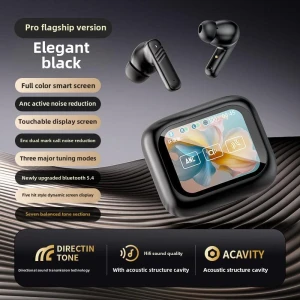 Full Color Touch Screen ANC+ENC Dual Noise Cancelling Bluetooth Earbuds, Admisitr