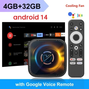 Android 14 Smart TV Box with Cooling Fan, Blackin