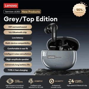 Wireless Bluetooth 6.0 Earphones with AI Call Noise Cancellation, Lenovo