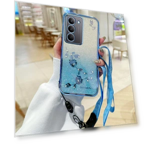 Flower Pattern TPU Gradient Phone Cover with Lanyards — Phone Accessories, KADEM