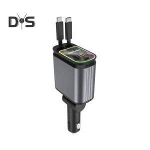 4-in-1 Retractable Car Charger with Starlight Roof Light, Enjoy Smart Home