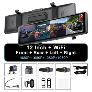 4-Channel 12-Inch Dash Cam with Rearview Mirror — Dash Cam, Simplistic Living Home