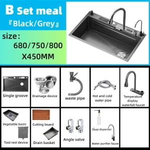 Kitchen Sink with Waterfall Faucet Workstation, WULIAN