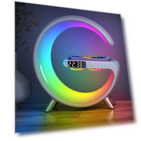 3-in-1 Bluetooth Speaker, Alarm Clock, Wireless Charger with LED Moon Lamp — Alarm, Melsya