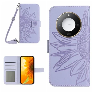 Sunflower Imprint PU Leather Phone Cover with Long Strap, Samrtwatch Bands Straps