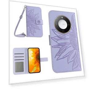 Sunflower Imprint PU Leather Phone Cover with Long Strap — Smartwatch Protectors, Samrtwatch Bands Straps