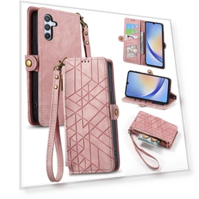 Zipper Wallet Case Geometry Lines Leather Phone Cover with Strap — Basic Cases, Smartwatch 2025