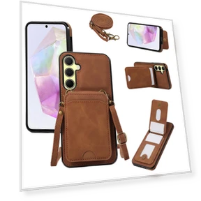 Card Holder Kickstand Leather+TPU Phone Cover with Shoulder Strap — Bumpers, Smartwatch 2025