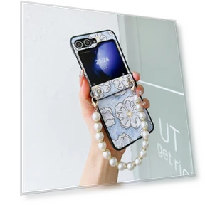 Hinge Design Lacquered Flower Pattern PU Leather+PC Case with Pearl Chain — Basic Cases, Smartwatch 2025