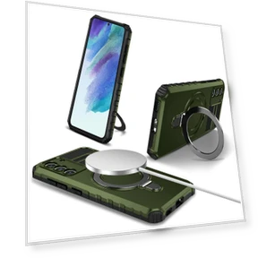 Magnetic PC+TPU Phone Case with Finger Grip and Kickstand — Phone Accessories, Smartwatch 2025