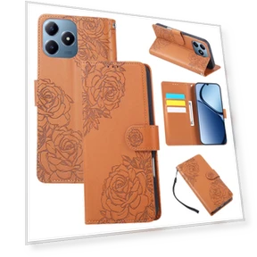 Rose Flower PU Leather Wallet Cover with 3 Card Slots/Wrist Strap — Phone Accessories, Smartwatch 2025