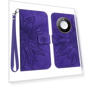 Sunflower Imprint Leather Wallet Phone Cover with Wrist Strap — Smartwatch Straps, Samrtwatch Bands Straps