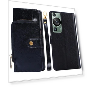 Zipper Pocket PU Leather Wallet Stand Cover with Strap — Phone Accessories, Smartwatch 2025