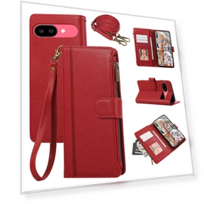 Multi Card Slots Zipper Leather Phone Cover with Shoulder Strap/Wrist Strap — Basic Cases, Smartwatch 2025
