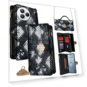 Snake Skin Texture PU Leather Phone Wallet Cover with Shoulder Strap — Phone Accessories, Smartwatch 2025