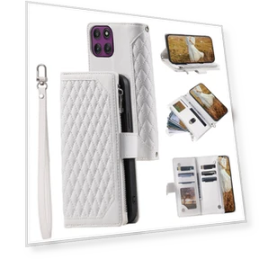 Wallet Case Rhombus Stitching Line PU Leather Phone Cover with Wrist Strap — Flip Cases, Smartwatch 2025