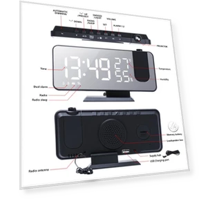 Digital Smart Alarm Clock with LED Projection — Alarms & Clocks, SZ-Damai