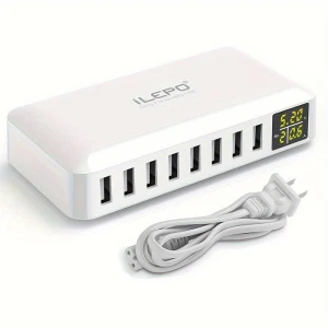 60W 8-Port USB Charging Hub with LED Display, JadeBamboo Chargers Warehouse