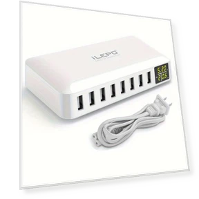 60W 8-Port USB Charging Hub with LED Display — Power Hubs, JadeBamboo Chargers Warehouse