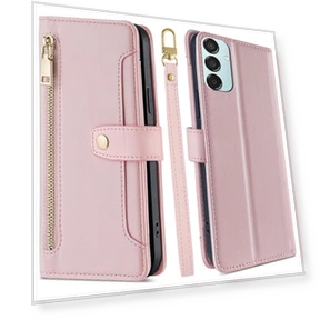 Leather Case Wallet Zipper Phone Cover with 2 Straps — Flip Cases, Smartwatch 2025