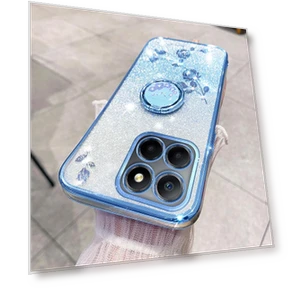 Ring Kickstand TPU Case Gradient Glitter Flower Pattern Phone Cover — Phone Accessories, KADEM