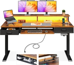 Electric Standing Desk with Drawers and Keyboard Tray — Standing Desk, AODK
