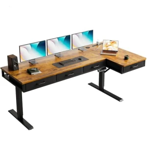 L-Shaped Electric Standing Desk with Drawers — Standing Desk, OffiGo