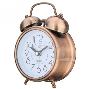Vintage Retro Silent Pointer Clock Round Number Double Bell Loud Alarm Bedside Night Light Home Decor Antique Brass, Perphin Direct