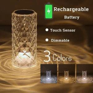Round Crystal LED Table Lamp with Touch Remote Control, Binchi Lighting Appliances