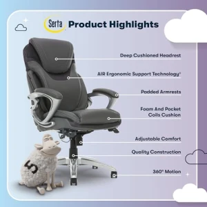 Executive Office Chair with Ergonomic Support and Adjustable Features — Ergonomic Chair, Serta