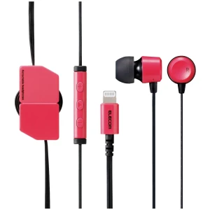 Smartphone Headphones, In-Ear, Lightning Stereo, Retractable, with Microphone, Pink, ELECOM