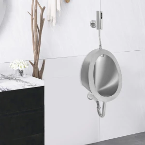 Stainless Steel Silver Oval Wall-Mounted Sensor Urinal for Adult Men, Build My Home