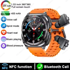 Smart Watch with TWS Earbuds 2-in-1 AMOLED Display Wireless Bluetooth Calling Outdoor Sports Music Health Monitor — Smart Watch, JT-Online