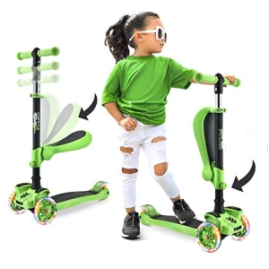 3 Wheeled Scooter for Kids - 2-in-1 Sit/Stand Kick Scooter with Flip-out Seat, Adjustable Height, Wide Deck, and..., Hurtle