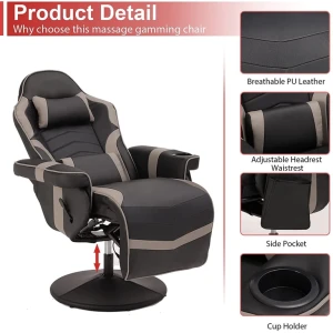 Reclining Gaming Chair with Footrest and Massage — Massage Chairs, LVUYOYO