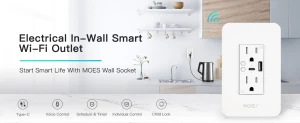 Smart USB Wall Outlet Receptacle with Type-C & Type-A Charger — Smart Plug, MOES