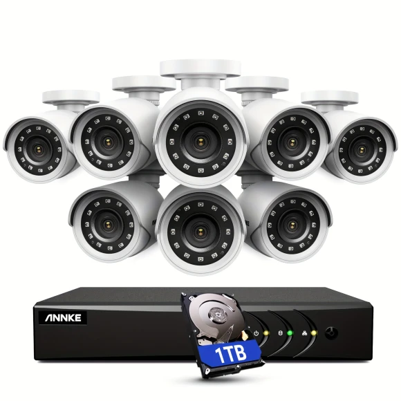 3K Lite Wired Surveillance DVR with AI Detection, 8CH, 1TB HDD, 8x1080p CCTV Cameras, Annke