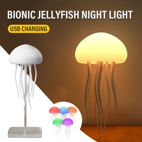 Rechargeable LED Jellyfish Night Light with RGB Gradient & Touch Sensor