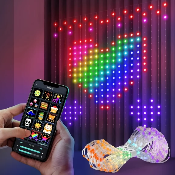 Smart Curtain Light with App, 400RGB Programmable LED for Outdoor Party Decoration