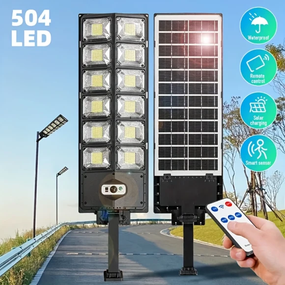 6500K 990000000lm 504 LED Solar Street Light with Motion Sensor and Remote Control